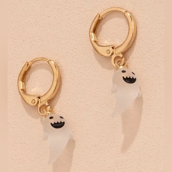 “Happy Lil Ghost” Frosted Glass Whimsy Halloween Cute Goth Spirit Spectre Dangle - Picture 2 of 10